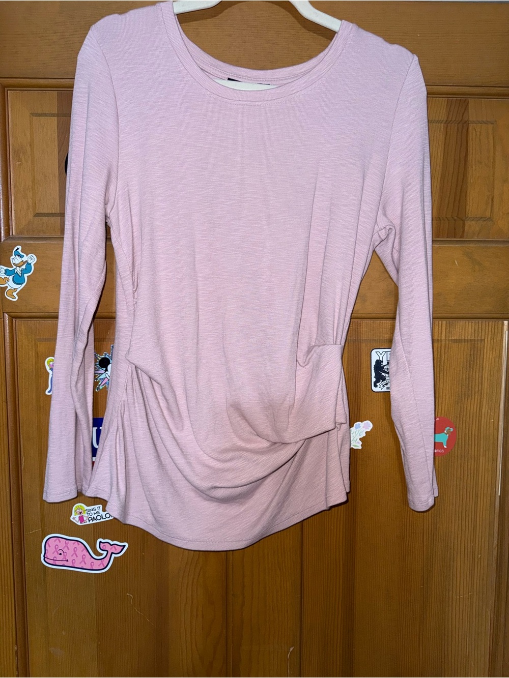 INC International Concepts Light Pink Long-Sleeve Twist Hem Top